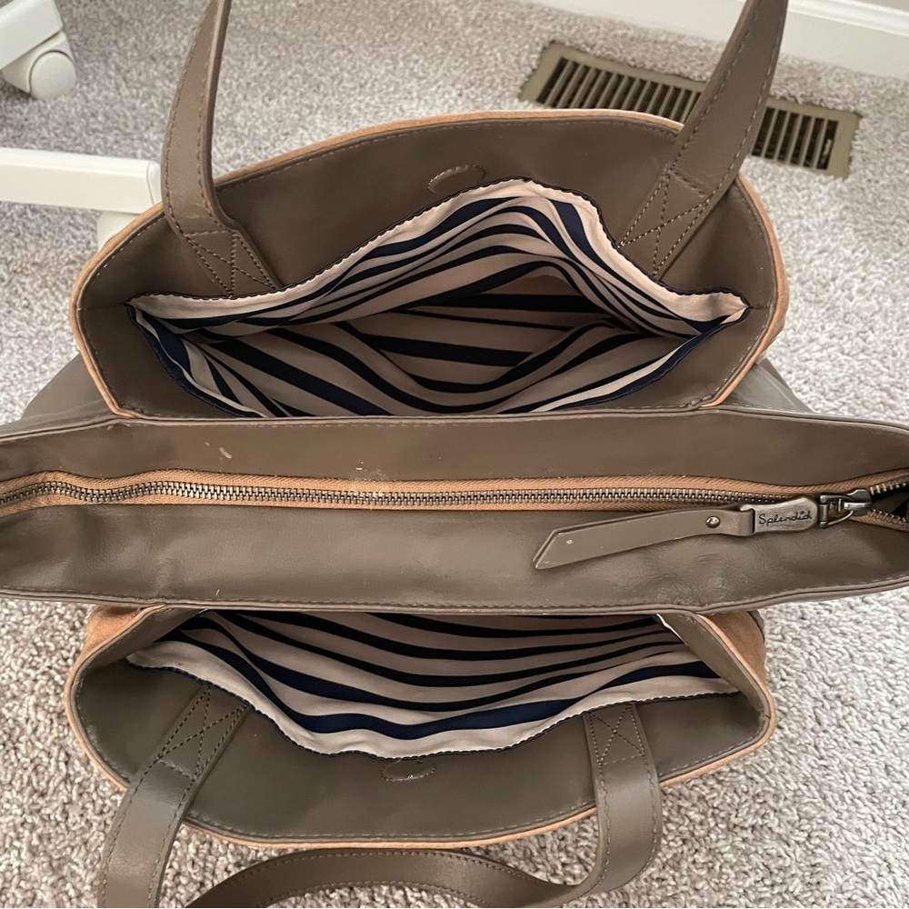 Splendid Large Leather Satchel Bag w/dust cloth Tan & Cream *flaws* - Picture 8 of 16